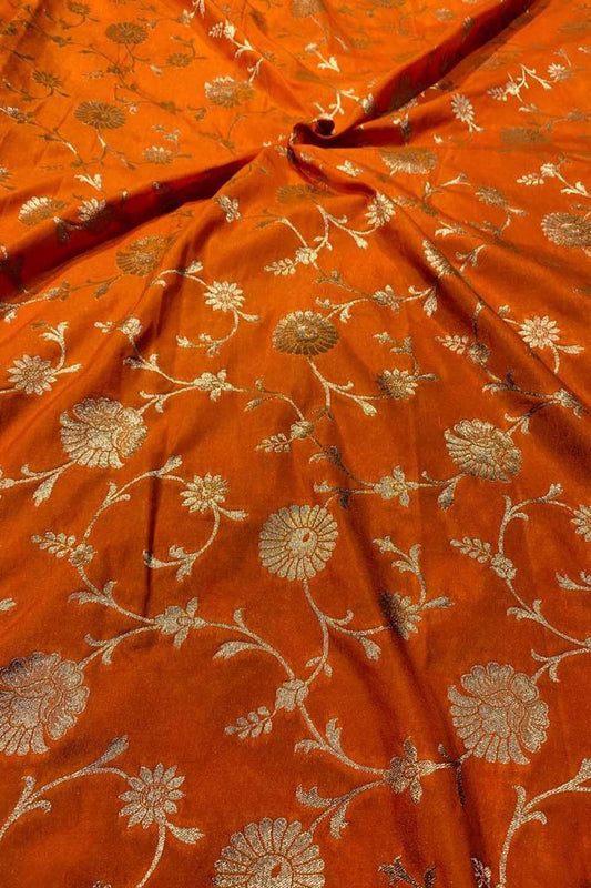 Orange Banarasi Silk Fabric ( 1 Mtr ) - Luxurion World