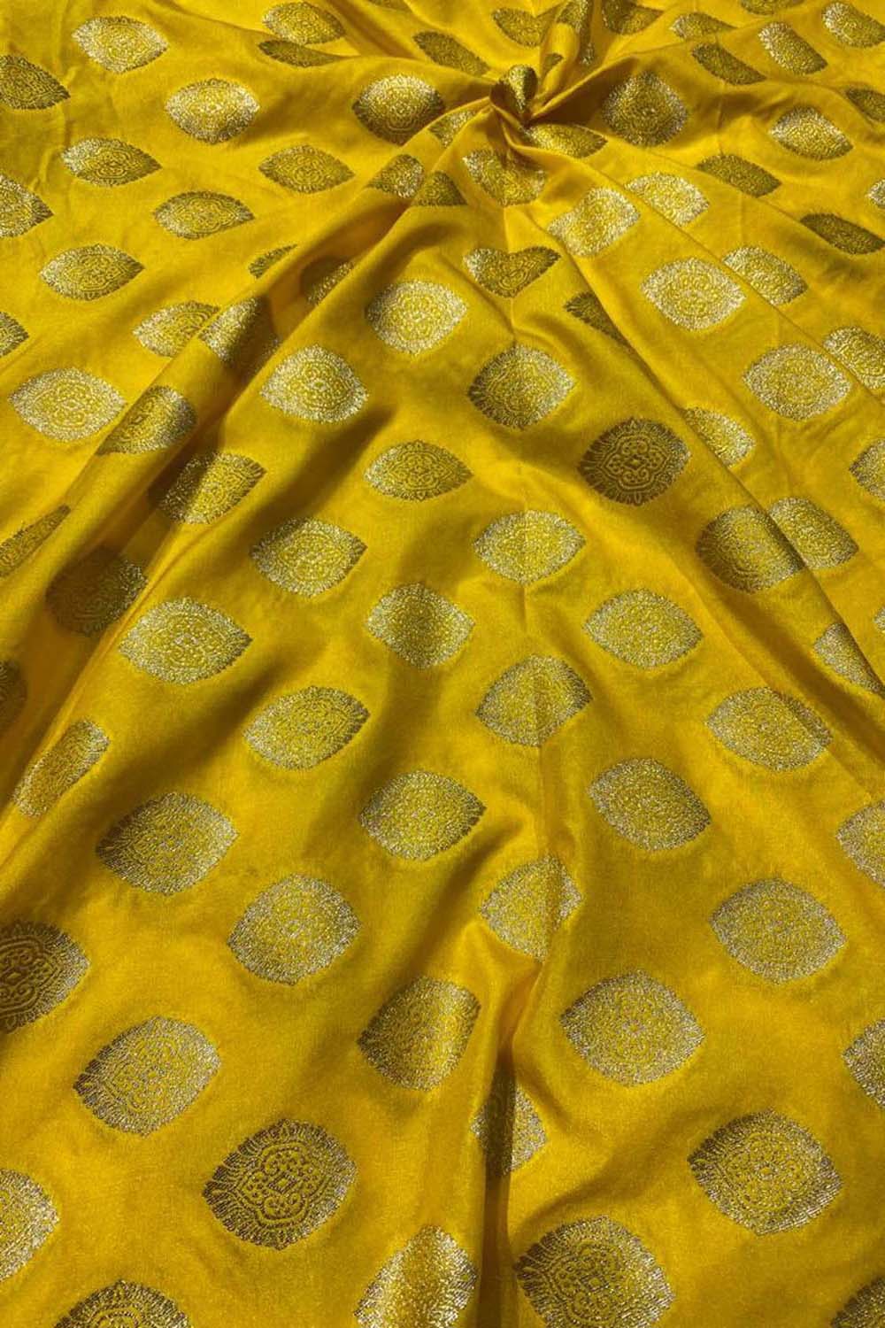 Yellow Banarasi Silk Fabric ( 1 Mtr ) - Luxurion World