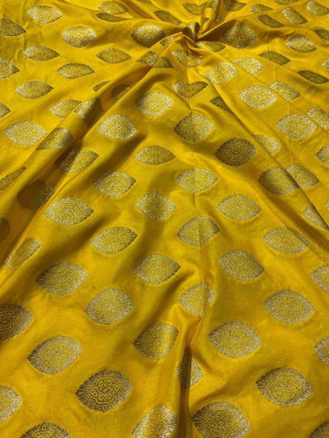 Yellow Banarasi Silk Fabric ( 1 Mtr ) - Luxurion World