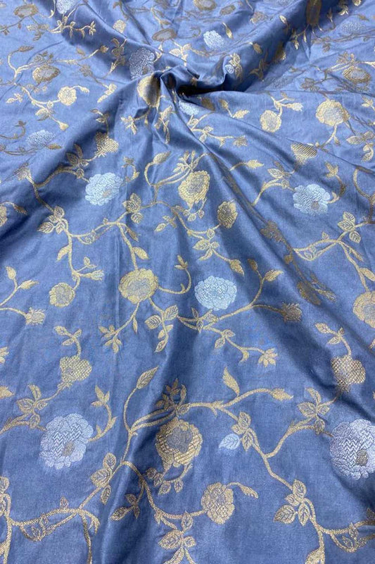 Blue Banarasi Silk Fabric ( 1 Mtr ) - Luxurion World