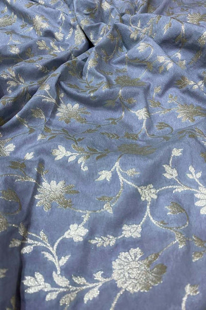 Grey Banarasi Silk Fabric ( 1 Mtr ) - Luxurion World