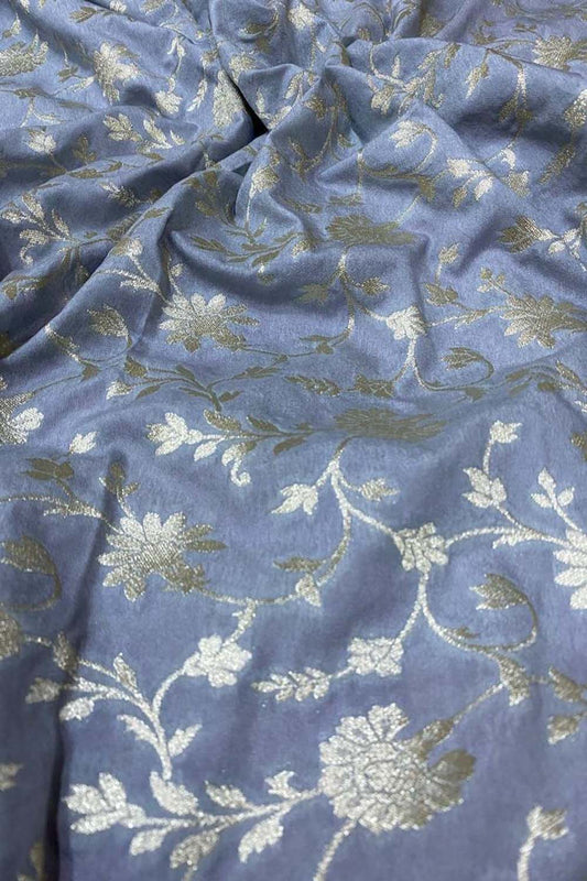 Grey Banarasi Silk Fabric ( 1 Mtr ) - Luxurion World