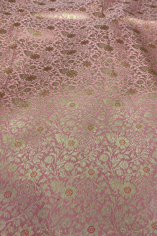 Pink Banarasi Brocade Silk Fabric ( 2.5 Mtr ) - Luxurion World