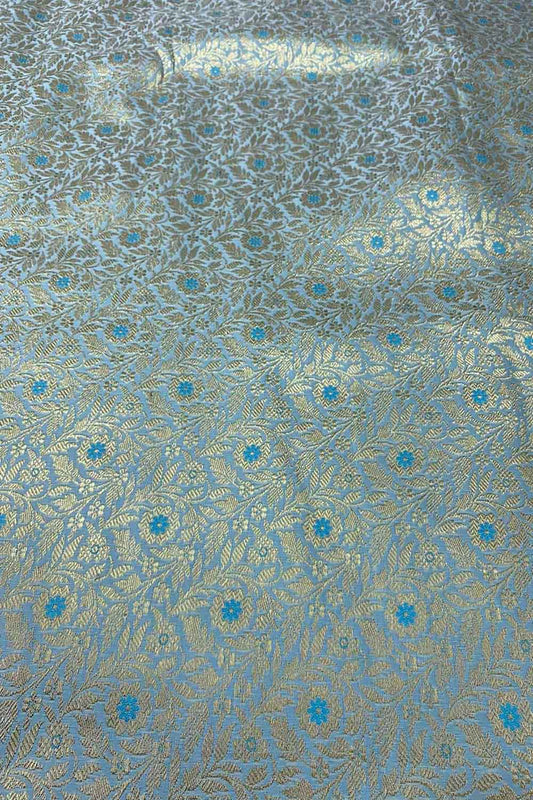 Blue Banarasi Brocade Silk Fabric ( 1 Mtr ) - Luxurion World
