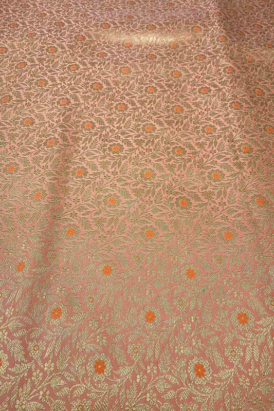 Peach Banarasi Brocade Silk Fabric ( 2.5 Mtr ) - Luxurion World