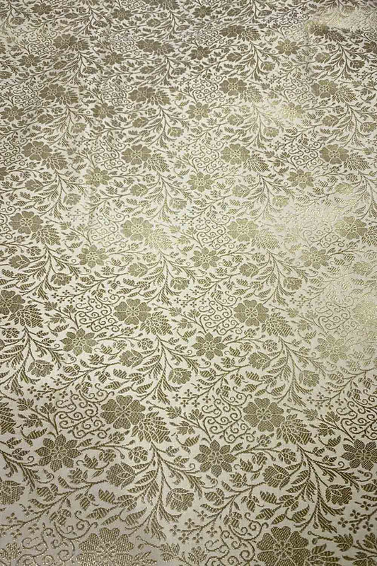 Off White Banarasi Brocade Silk Fabric ( 2.5 Mtr ) - Luxurion World