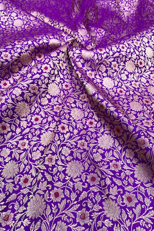 Purple Banarasi Meenakari Pure Katan Silk Brocade Fabric ( 5 Mtr ) - Luxurion World