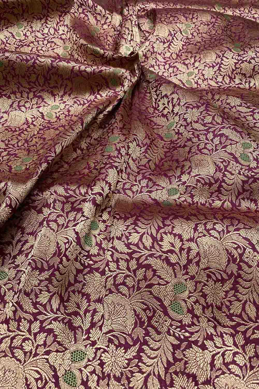 Maroon Banarasi Meenakari Pure Katan Silk Brocade Fabric ( 5 Mtr )