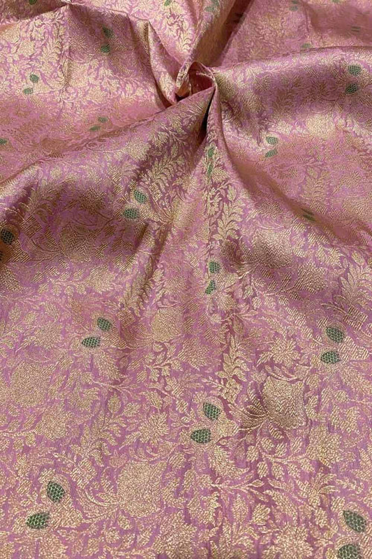 Pink Banarasi Meenakari Pure Katan Silk Brocade Fabric ( 1 Mtr ) - Luxurion World