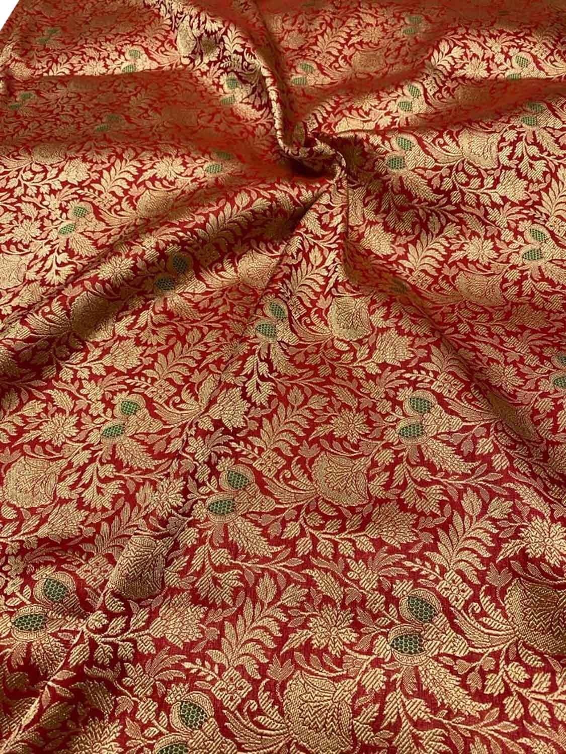 Red Banarasi Meenakari Pure Katan Silk Brocade Fabric ( 5 Mtr ) - Luxurion World