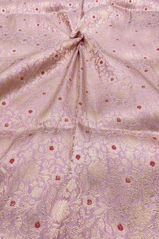 Pink Banarasi Meenakari Pure Katan Silk Brocade Fabric ( 5 Mtr ) - Luxurion World