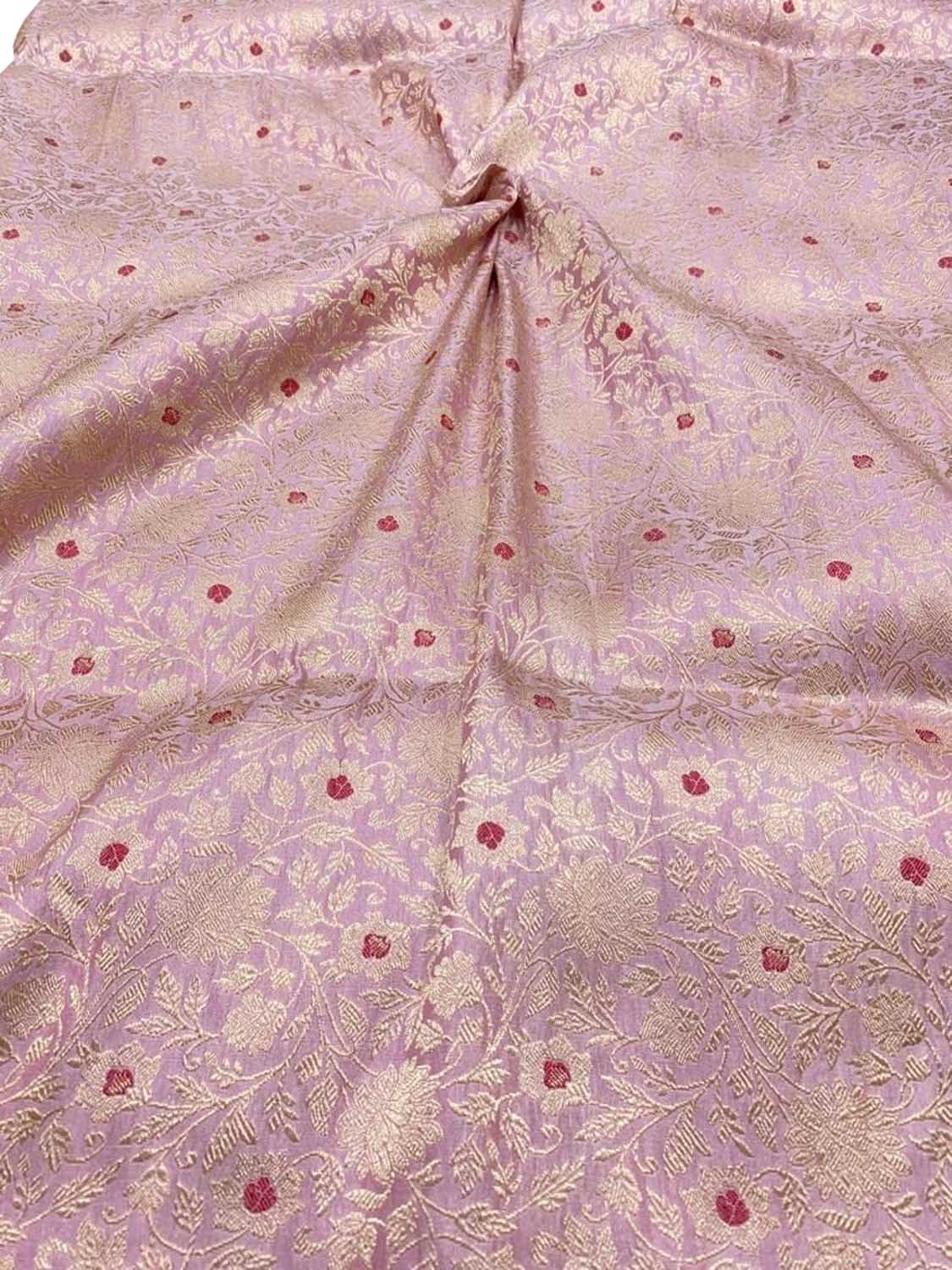 Pink Banarasi Meenakari Pure Katan Silk Brocade Fabric ( 5 Mtr ) - Luxurion World