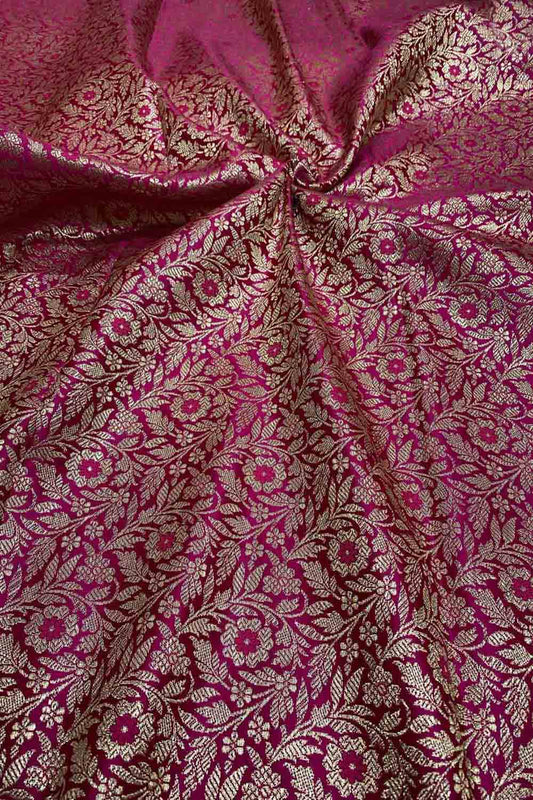 Pink Banarasi Silk Satin Zari Brocade Fabric ( 2.5 Mtr ) - Luxurion World