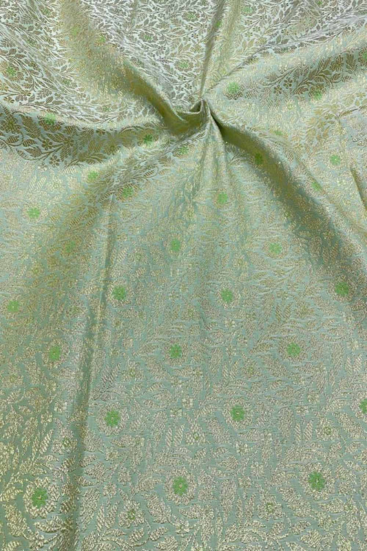 Green Banarasi Silk Satin Zari Brocade Fabric ( 2.5 Mtr ) - Luxurion World