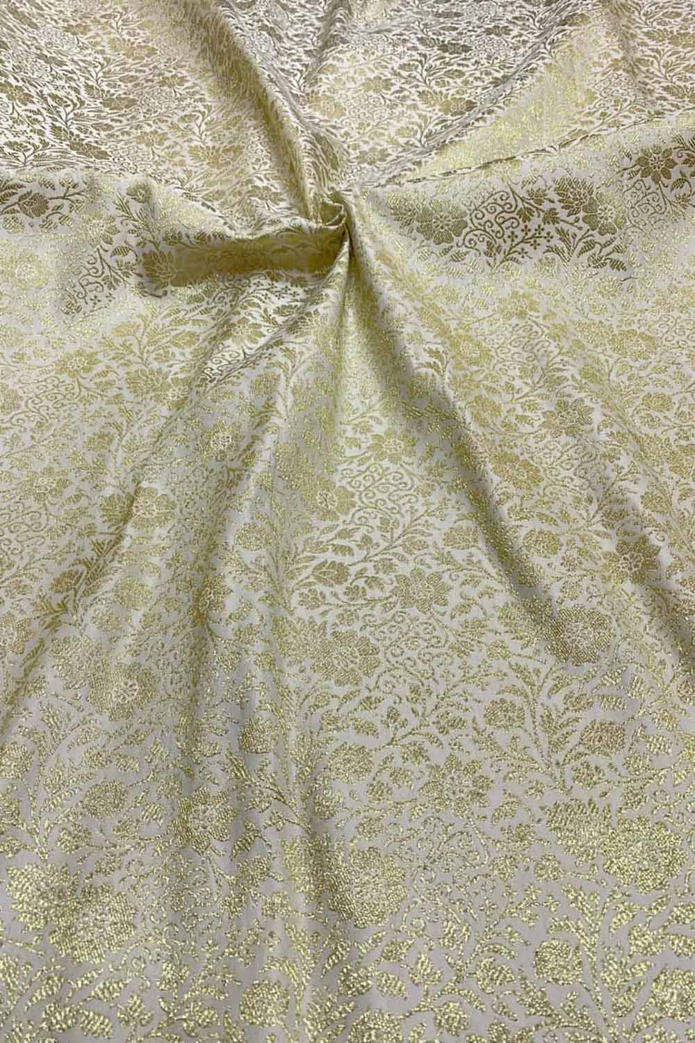 Green Banarasi Silk Satin Zari Brocade Fabric ( 2.5 Mtr ) - Luxurion World