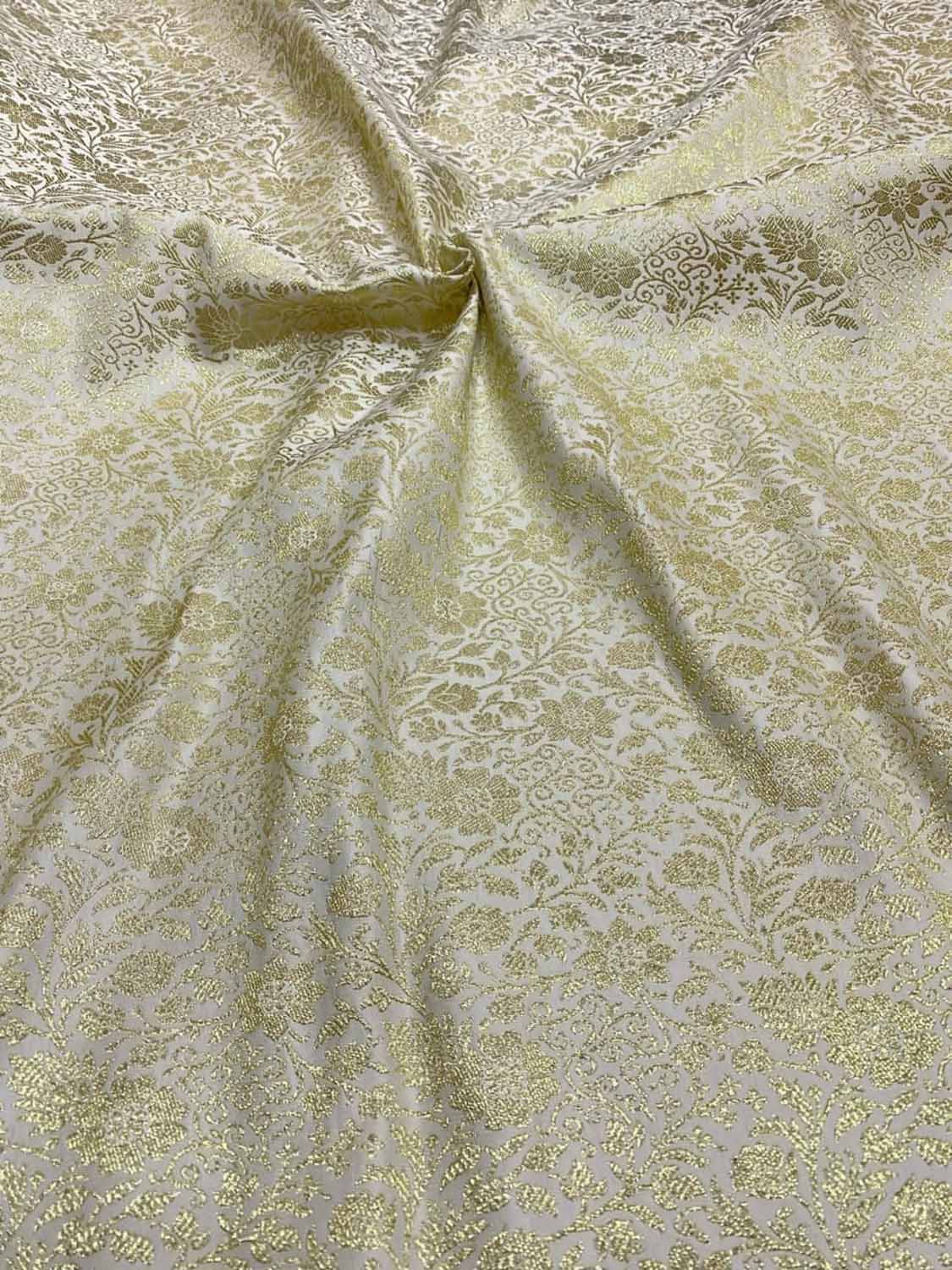 Green Banarasi Silk Satin Zari Brocade Fabric ( 2.5 Mtr ) - Luxurion World