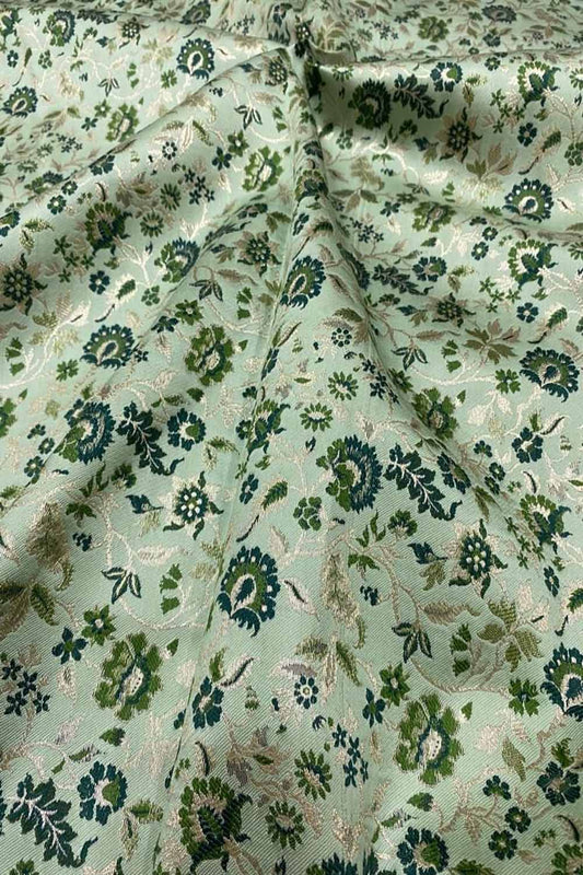 Exquisite Green Banarasi Meenakari Silk Fabric ( 2.5 Mtrs ) - Luxurion World