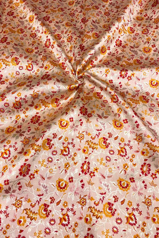 Peach Banarasi Meenakari Silk Fabric - Elegant and Luxurious ( 2.5 Mtrs ) - Luxurion World
