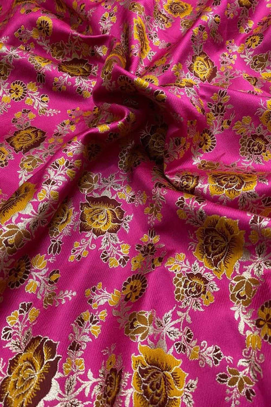 Exquisite Pink Banarasi Meenakari Silk Fabric ( 2.5 Mtrs ) - Luxurion World