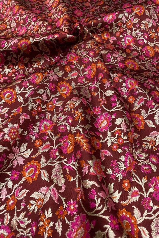 Elegant Maroon Banarasi Meenakari Silk Fabric ( 2.5 Mtrs ) - Luxurion World