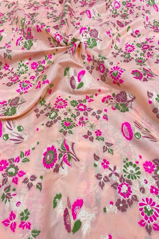 Exquisite Pink Banarasi Meenakari Silk Fabric ( 2.5 Mtrs ) - Luxurion World