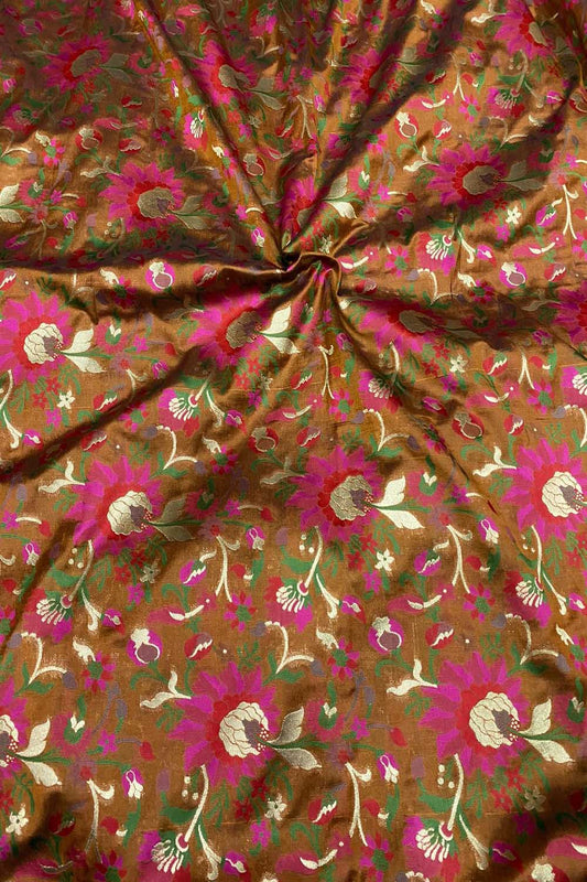 Elegant Brown Banarasi Meenakari Silk Fabric ( 2.5 Mtrs )