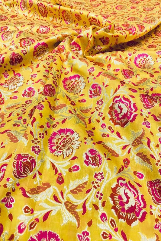 Exquisite Yellow Banarasi Meenakari Silk Fabric ( 2.5 Mtrs ) - Luxurion World