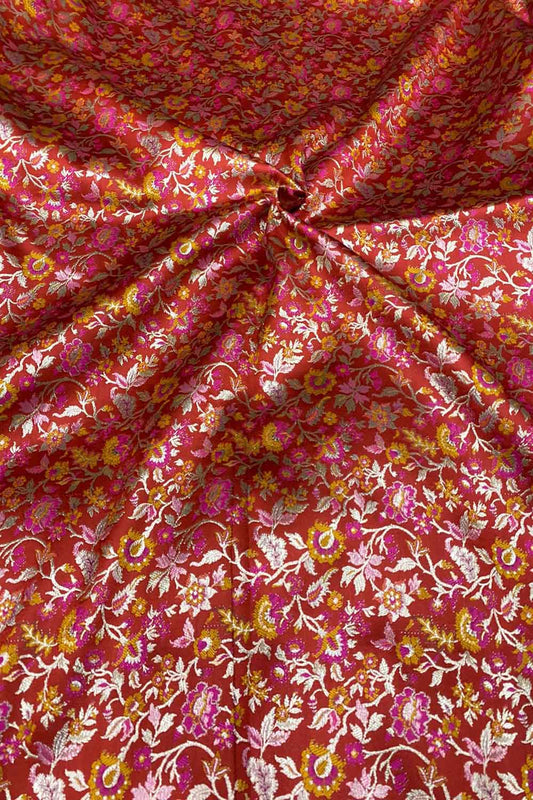 Elegant Red Banarasi Meenakari Silk Fabric ( 2.5 Mtrs ) - Luxurion World