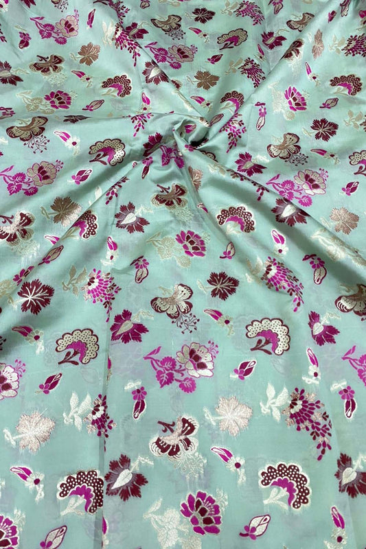Elegant Green Banarasi Meenakari Silk Fabric - Luxurion World