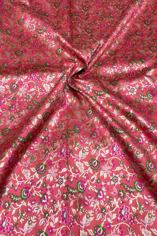 Exquisite Pink Banarasi Meenakari Silk Fabric ( 2.5 Mtrs ) - Luxurion World