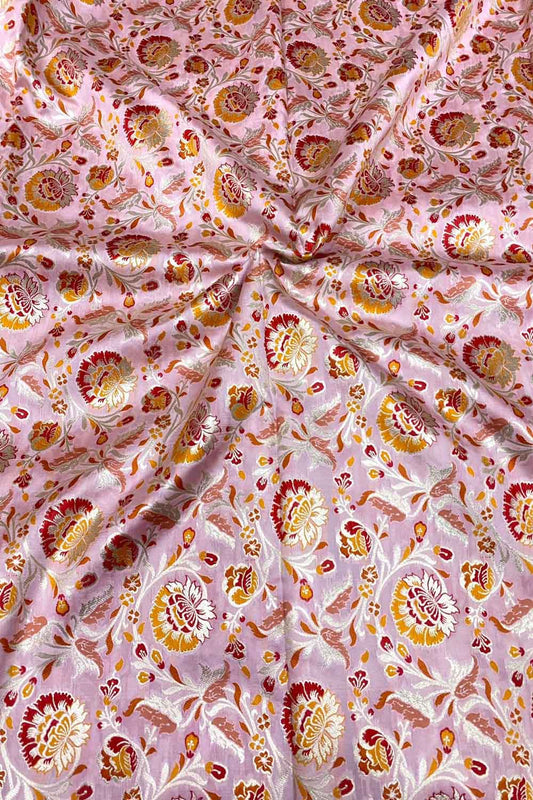 Exquisite Pink Banarasi Meenakari Silk Fabric ( 2.5 Mtrs ) - Luxurion World