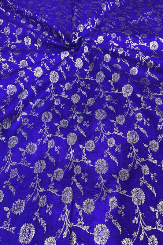 Blue Banarasi Handloom Silk Fabric - Pure Raw Elegance ( 2.5 Mtr ) - Luxurion World