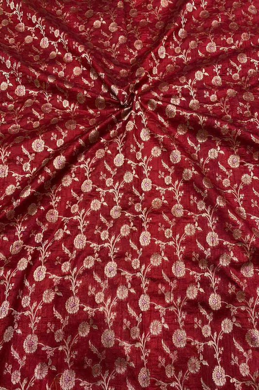 Red Banarasi Handloom Silk Fabric - Pure Raw Elegance ( 2.5 Mtr )