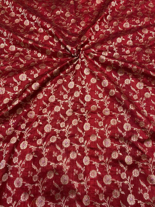 Red Banarasi Handloom Silk Fabric - Pure Raw Elegance ( 2.5 Mtr ) - Luxurion World