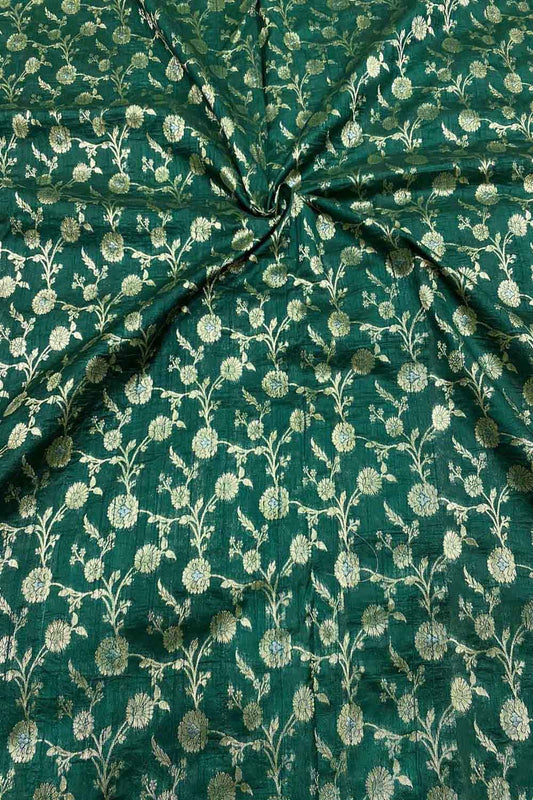 Green Banarasi Handloom Pure Raw Silk Fabric ( 2.5 Mtr )