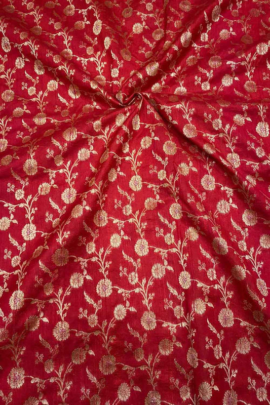 Exquisite Red Banarasi Handloom Silk Fabric ( 2.5 Mtr )