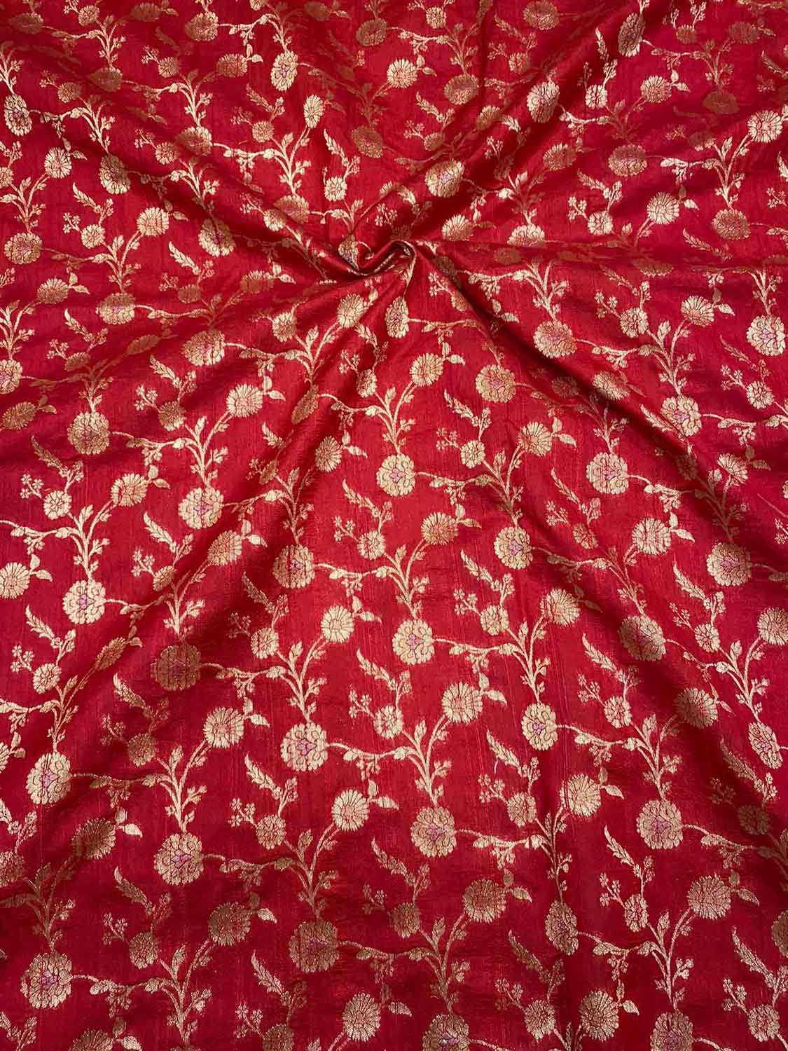 Exquisite Red Banarasi Handloom Silk Fabric ( 2.5 Mtr ) - Luxurion World