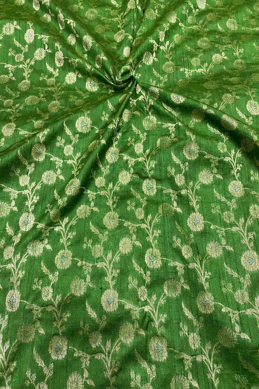 Green Banarasi Handloom Silk Fabric - Pure Raw Elegance ( 2.5 Mtr )