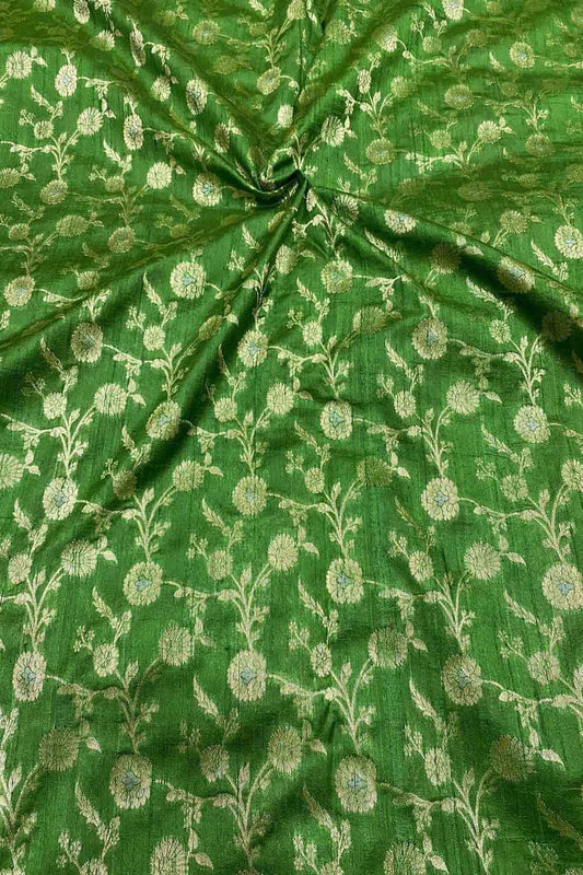 Green Banarasi Handloom Silk Fabric - Pure Raw Elegance ( 2.5 Mtr ) - Luxurion World