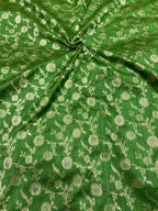 Green Banarasi Handloom Silk Fabric - Pure Raw Elegance ( 2.5 Mtr ) - Luxurion World