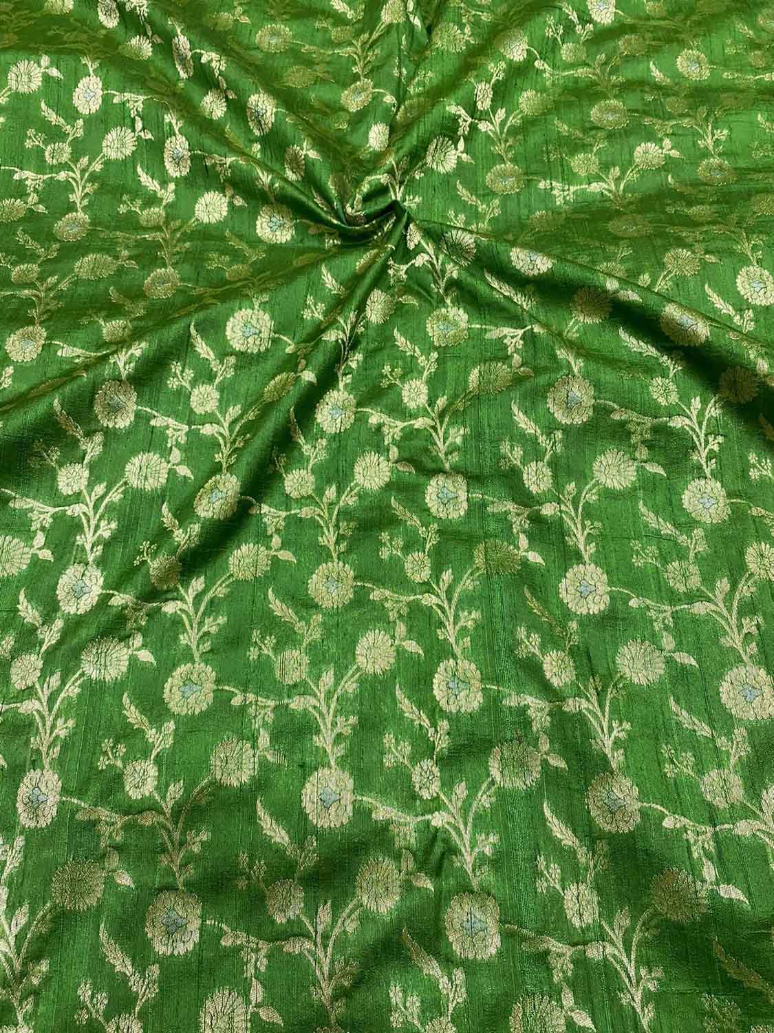 Green Banarasi Handloom Silk Fabric - Pure Raw Elegance ( 2.5 Mtr ) - Luxurion World