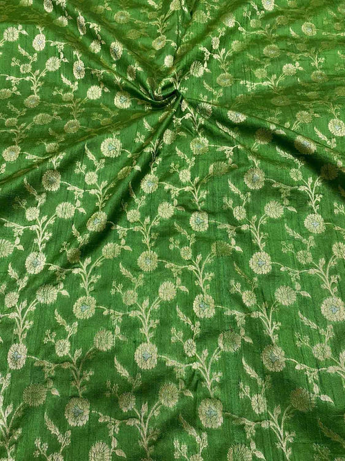 Green Banarasi Handloom Silk Fabric - Pure Raw Elegance ( 2.5 Mtr ) - Luxurion World