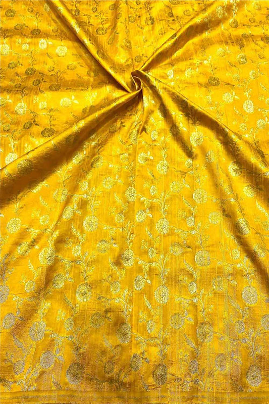 Yellow Banarasi Handloom Raw Silk Fabric ( 2.5 Mtr ) - Luxurion World