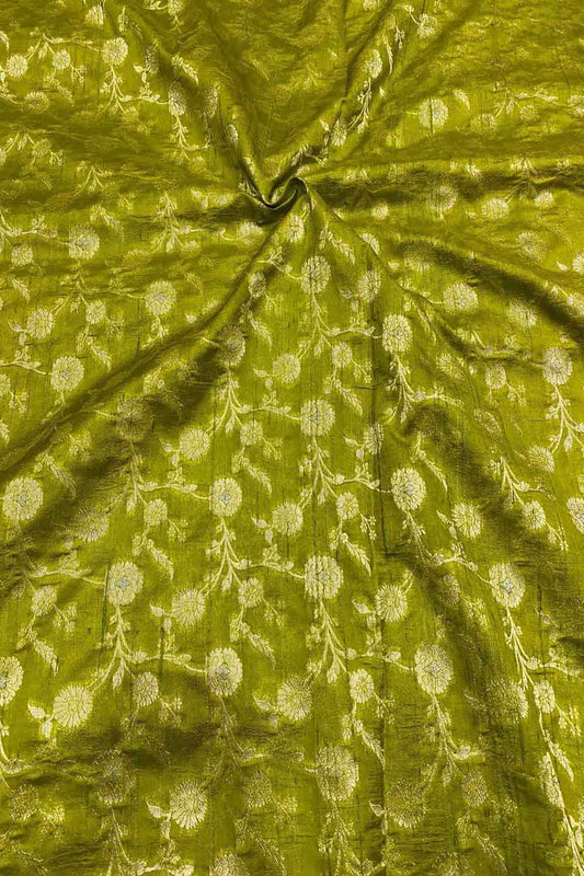 Green Banarasi Handloom Silk Fabric - Pure Raw Elegance ( 2.5 Mtr ) - Luxurion World