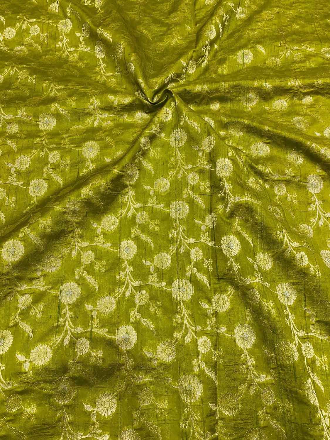 Green Banarasi Handloom Pure Raw Silk Fabric - Elegance ( 2.5 Mtr ) - Luxurion World