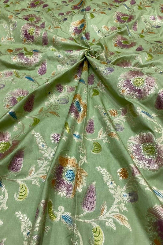 Green Banarasi Brush Dyed Silk Fabric - Luxurious and Elegant - Luxurion World