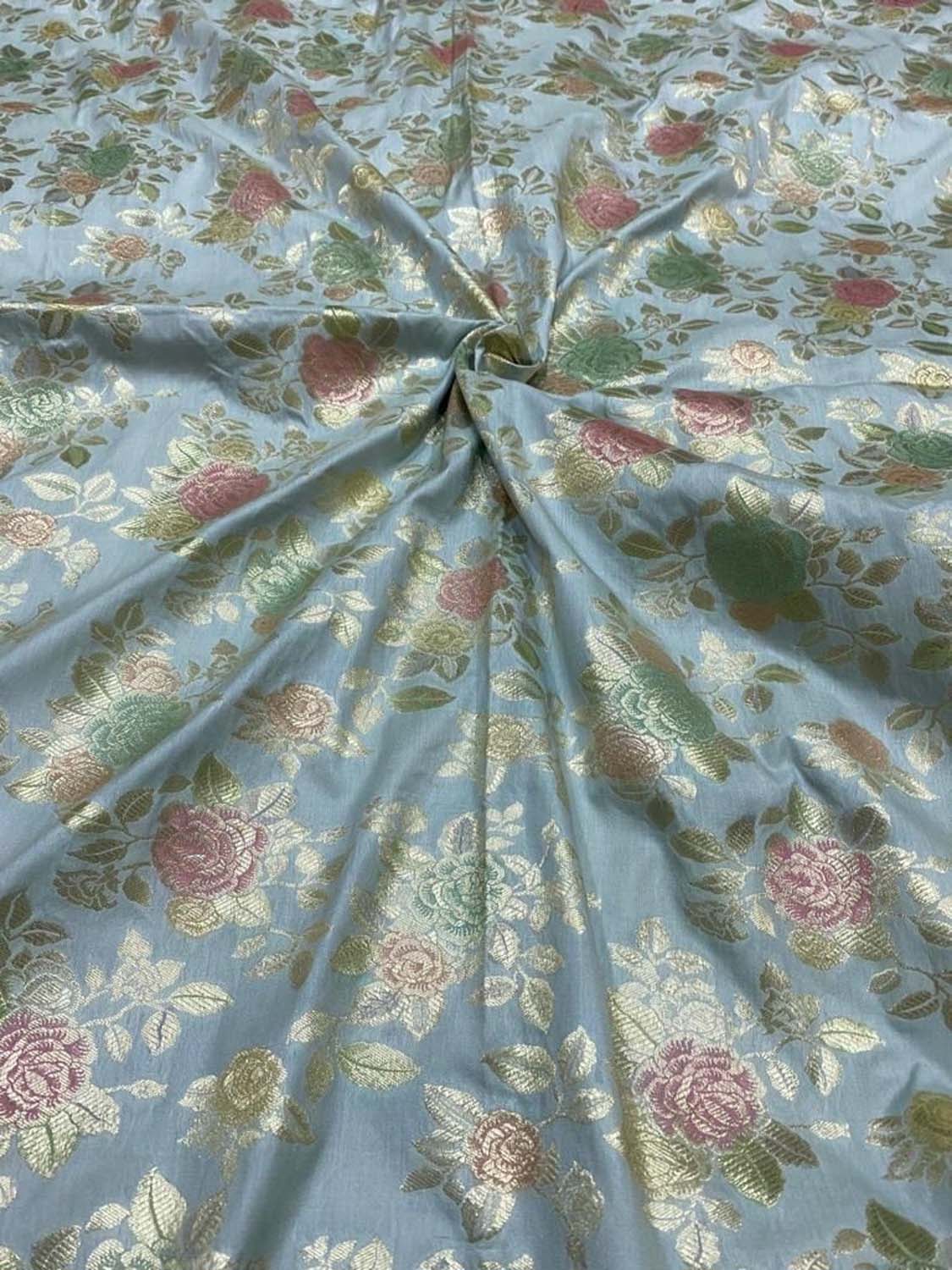 Blue Banarasi Silk Fabric: Brush Dyed Elegance - Luxurion World