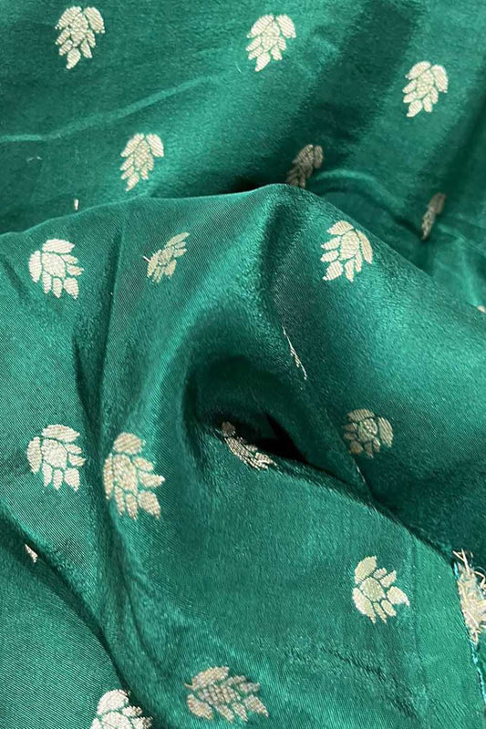 Green Banarasi Silk Fabric ( 1 Mtr ) - Luxurion World