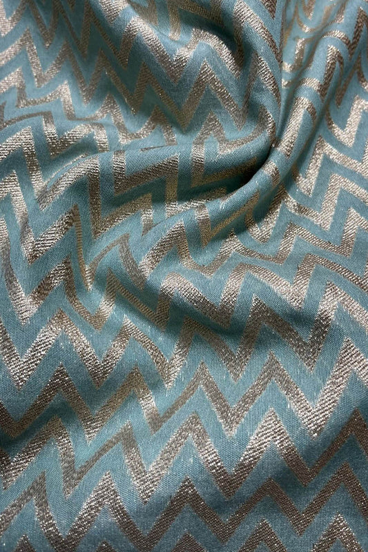 Blue Banarasi Silk Fabric ( 1 Mtr ) - Luxurion World