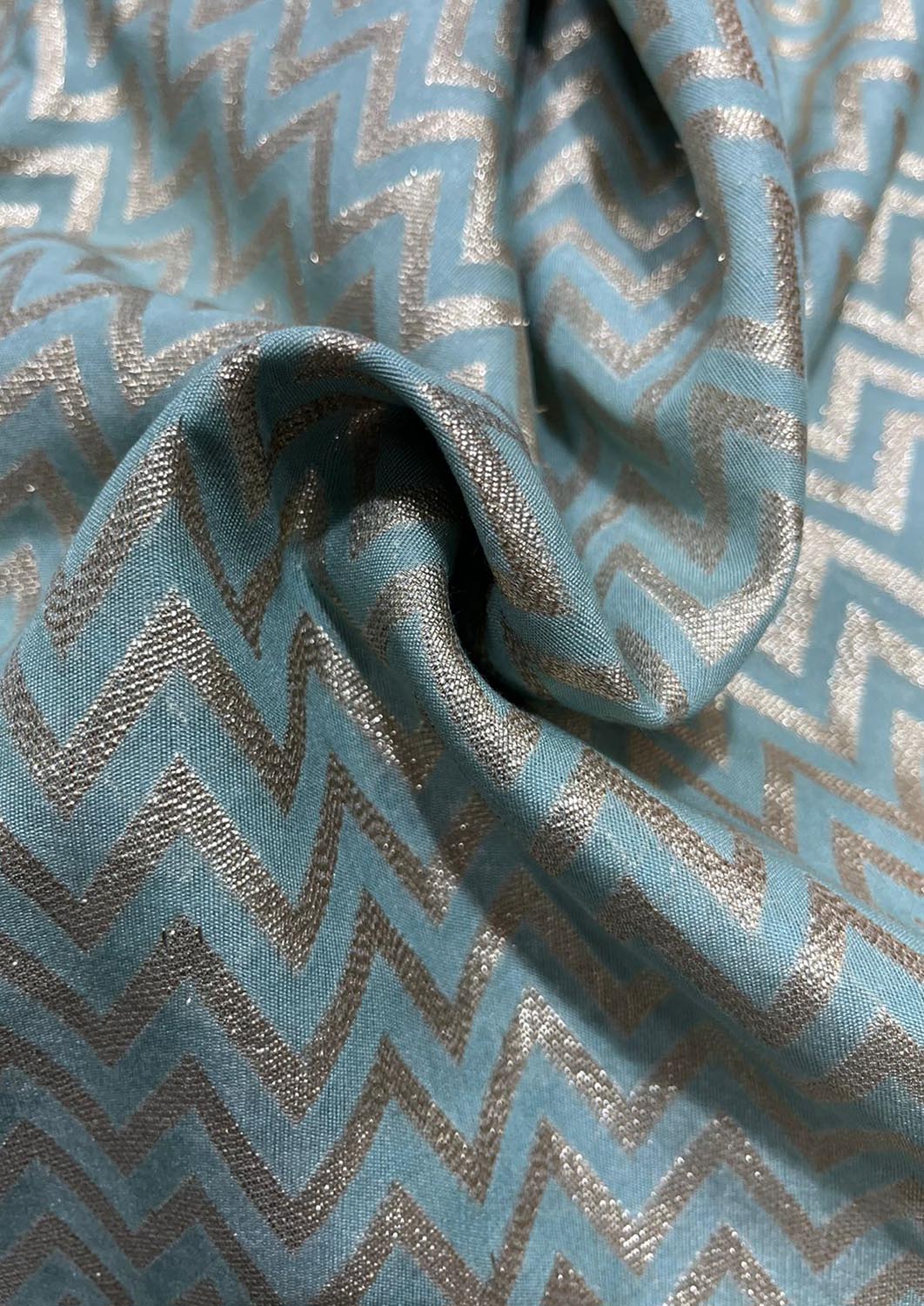 Blue Banarasi Silk Fabric ( 1 Mtr ) - Luxurion World